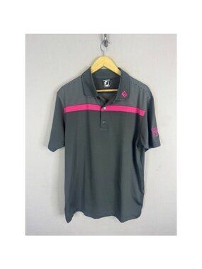 FootJoy Athletic Fit Golf Polo Grey Pink Stripe Turnberry Logo Mens Large XL